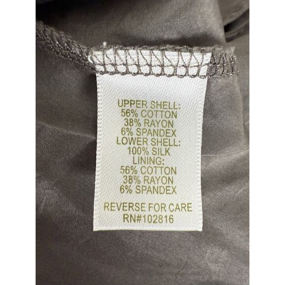 Garnet Hill Size XL Stretch Silk Tie Front Knee Length Wrap Dress Gray V Neck - Picture 8 of 10